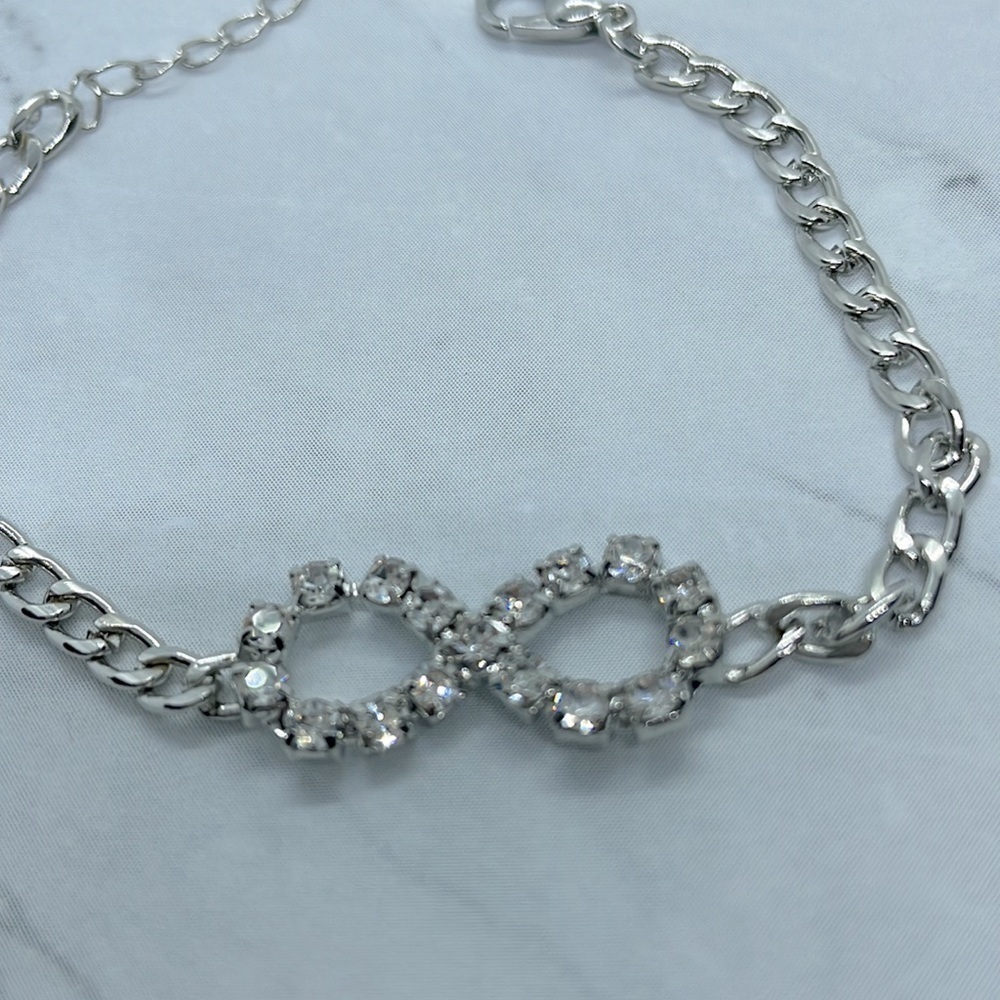 Infinity Rhinestone Silver Bracelet - Picture 7 of 9